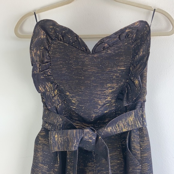 Anthropologie Corey Lynn Sweetheart Jumpsuit Gold Black Cropped - Picture 5 of 12